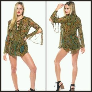 Bohemian Chiffon Sheer Long Bell Sleeve Top